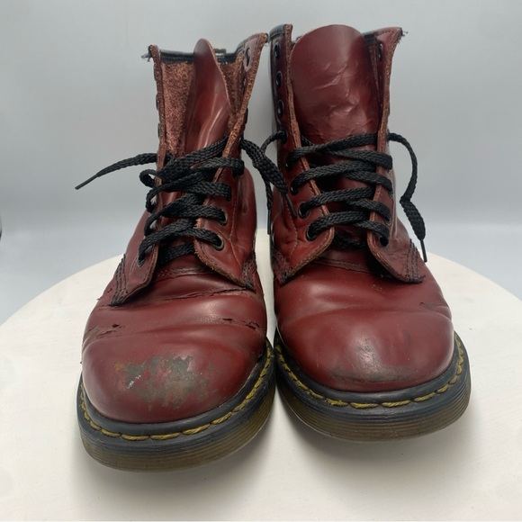 Womens Doc Dr Martens 1460 8 Hole Cherry Red Combat Boots US 5 Y2K Goth Punk - Picture 2 of 14